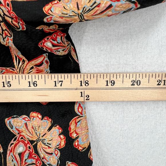 JOHNNY WAS Silk Akil Butterfly Print Top Womens XS Black V Neck 3/4 Puff Sleeve - Picture 12 of 13